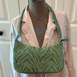 Made in India Elegant Green beaded and  Lined Medium sized Bag